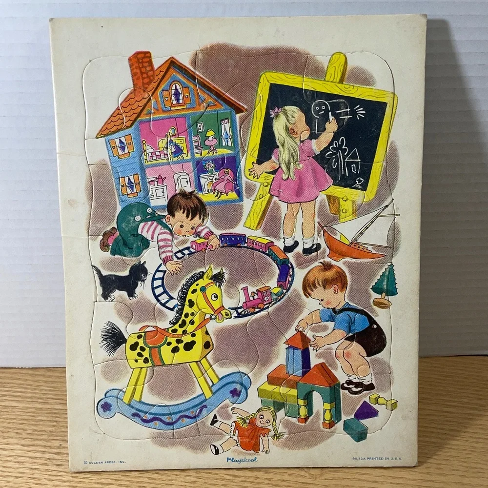 Vintage Playskool Frame Tray Puzzle No 80-12A Kids Playing Golden Press 18 Pcs